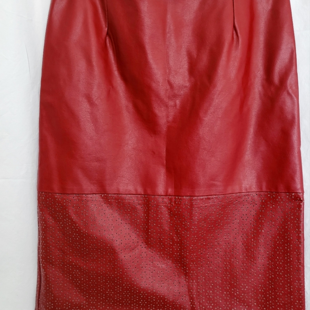 Red vegan "leather" skirt
